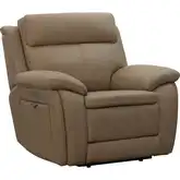Huntley Zero Gravity Triple Power Recliner with Cupholders in Misty Sand Brown Top-Grain Leather